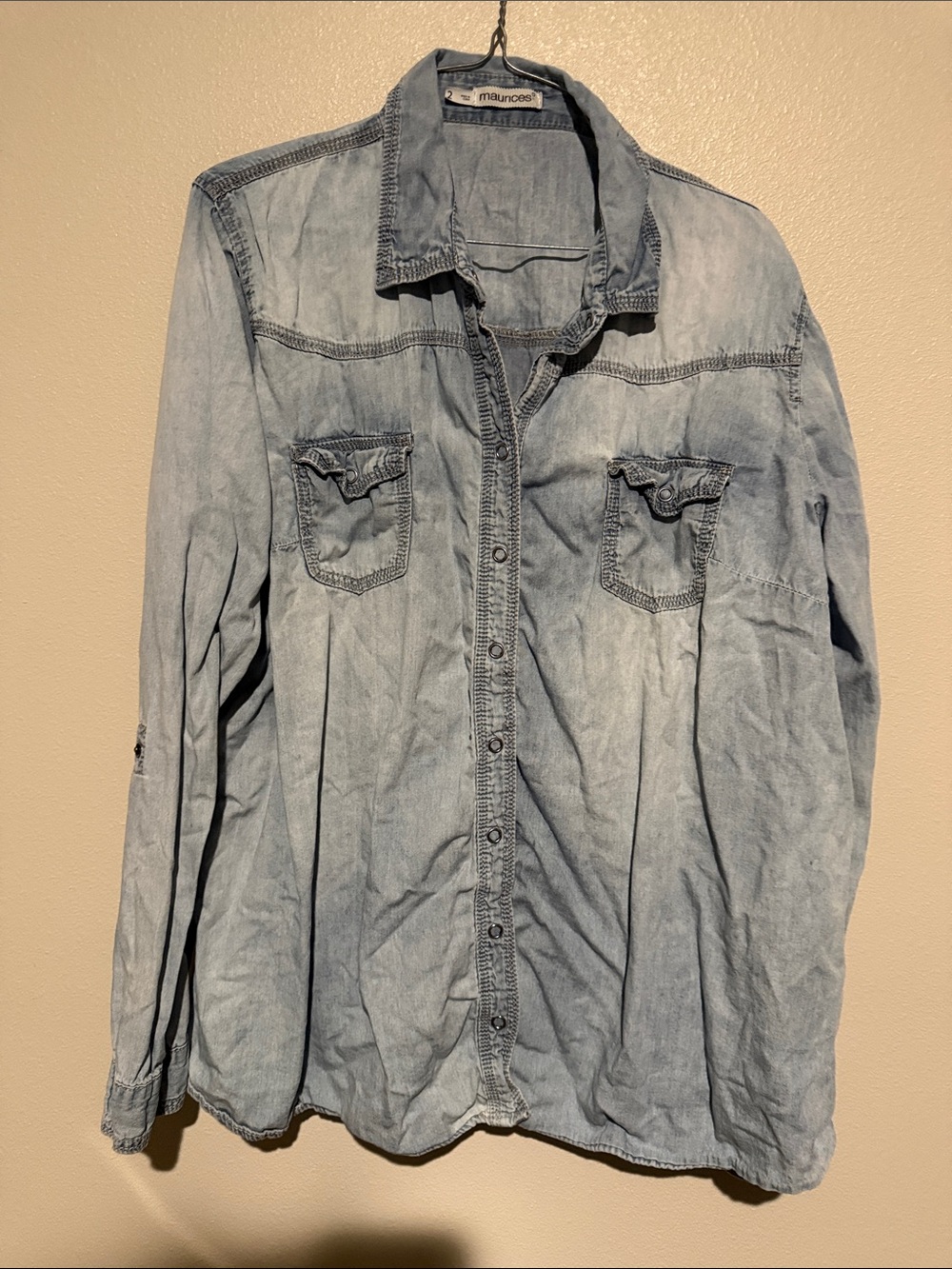 Maurices Light Wash Denim Button-Up Shirt - Pale Blue